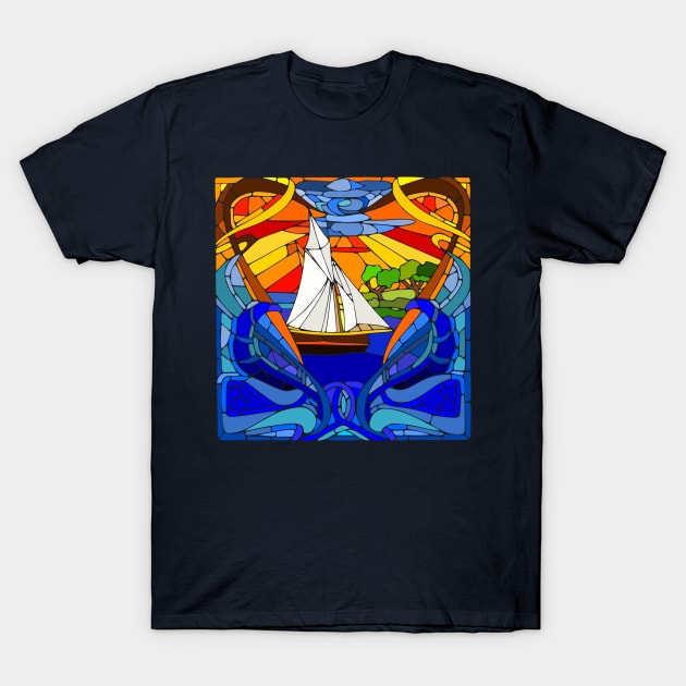 Mosaic Sailboat Art T-Shirt by AlondraHanley